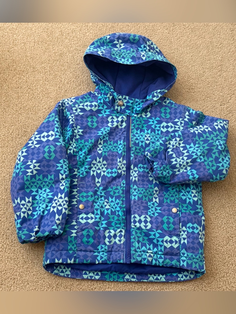 Columbia Girls' Blue Geometric Hooded Winter Jacket
